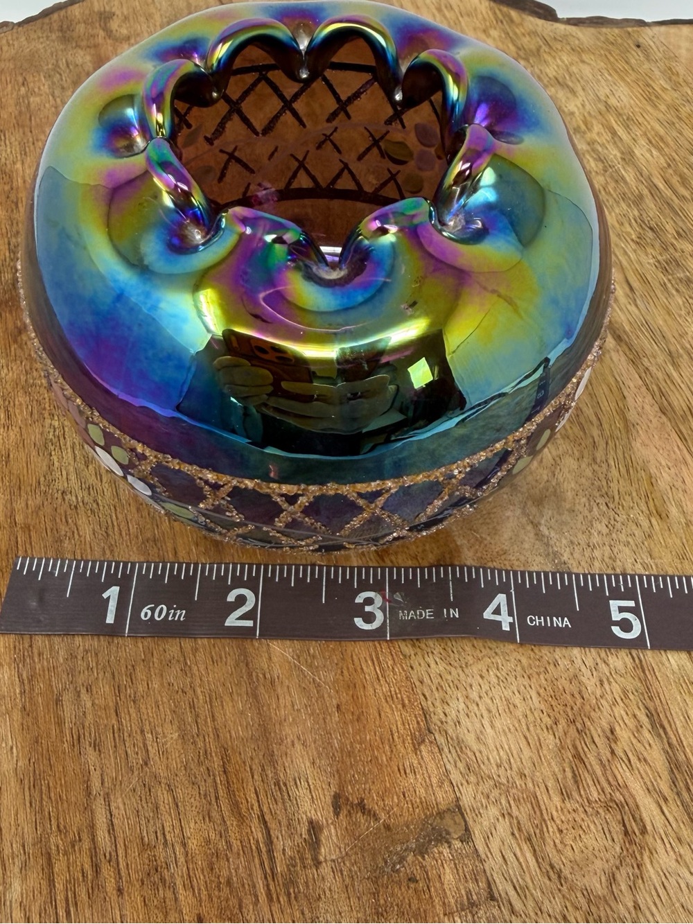 Fenton Art Glass Carnival Glass Rose Bowl Plum Amethyst Iridescent Hand Painted - Picture 7 of 8